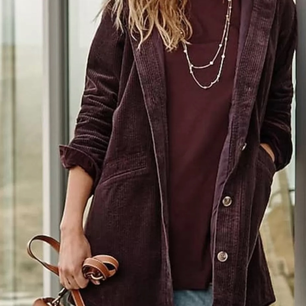 J. Jill | Velvet-Hooded Tumble-Cord Jacket Small